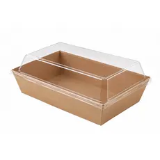 Σκεύος φαγητού-δισκάκι Kraft No2 14x7x3,5cm + Καπάκι Pet 50τμχ - Κουτιά Φαγητού στην Ecocraft