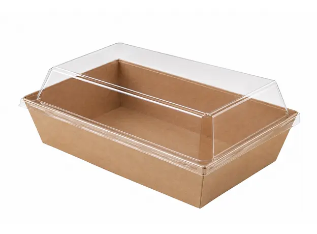 Σκεύος φαγητού-δισκάκι Kraft No2 14x7x3,5cm + Καπάκι Pet 50τμχ - Κουτιά Φαγητού στην Ecocraft