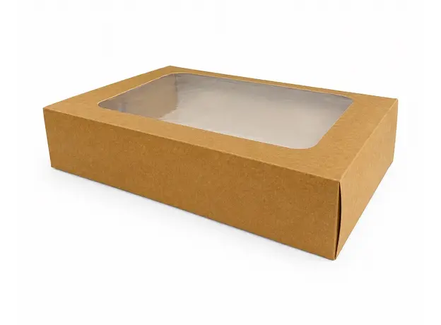 Κουτι platter Catering kraft με παραθυρο 38x26x8,7cm - Κουτιά Φαγητού στην Ecocraft