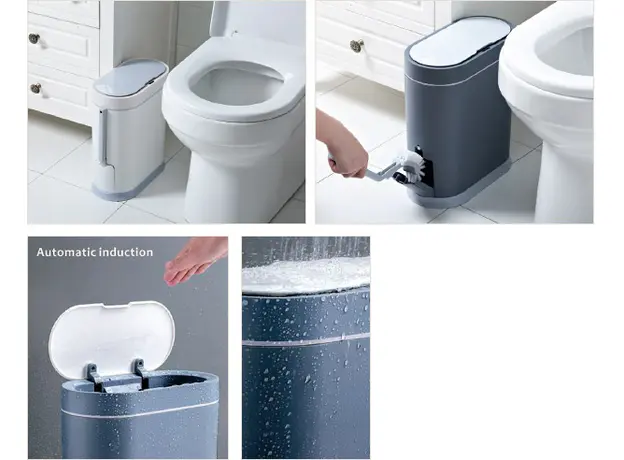 Waterproof grey plastic bin 8 L with sensor and built-in special handle - Toiler Trash Can and Toilet Brush  στην Ecocraft