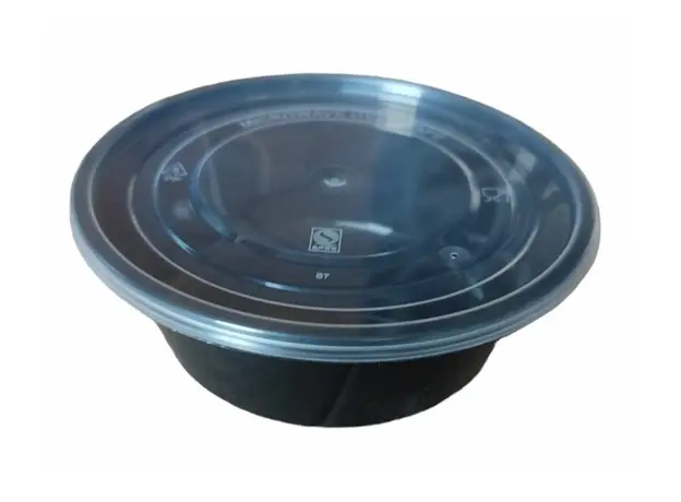 Μαύρο στρογγυλό δοχείο 25oz (750ml) με καπάκι 50τμχ - Σκεύη για Φούρνο Μικροκυμάτων στην Ecocraft