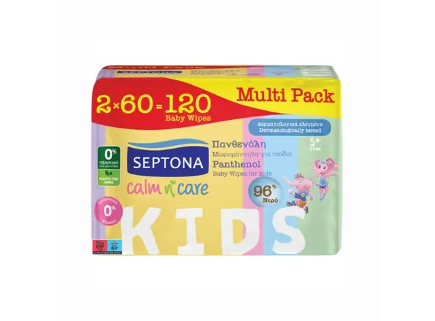 SEPTONA μωρομάντηλα calm n' care kids 2x60 πανθενόλη multipack - Είδη Ατομικής Προστασίας & Υγιεινής στην Ecocraft