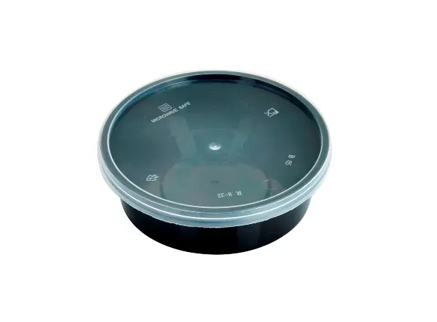 Μαύρο στρογγυλό δοχείο 10oz (300ml) με καπάκι 50τμχ - Σκεύη για Φούρνο Μικροκυμάτων στην Ecocraft