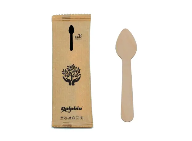 Ξύλινο Κουβέρ  Κουταλάκι Γλυκού 11cm Με Craft Χαρτοπετσέτα Σε Craft Φάκελο 100τμχ - Ecological Cutlery Set  στην Ecocraft