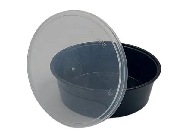 Μαύρο στρογγυλό δοχείο 10oz (300ml) με καπάκι 50τμχ - Σκεύη για Φούρνο Μικροκυμάτων στην Ecocraft