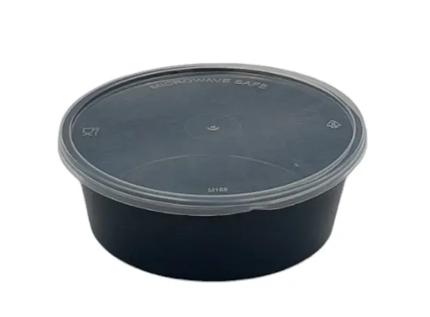 Μαύρο στρογγυλό δοχείο 10oz (300ml) με καπάκι 50τμχ - Σκεύη για Φούρνο Μικροκυμάτων στην Ecocraft