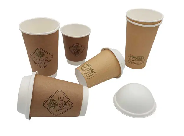 Paper Cup "Kraft" Double Wall Plastic Free 25pcs - Paper Cups στην Ecocraft