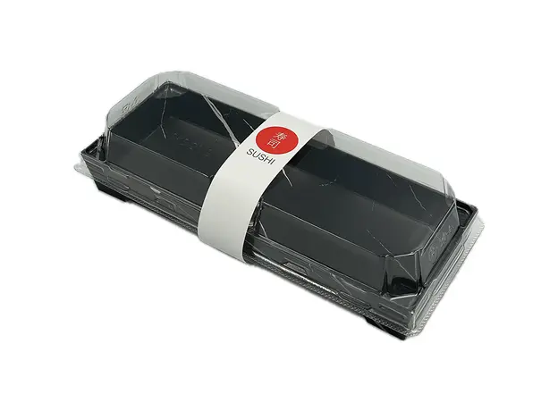 Σκεύος για Sushi Premium Μαύρο με καπάκι No8 (20,5x7,8x2,8cm) 50ΤΕΜ - Συσκευασία για Sushi στην Ecocraft