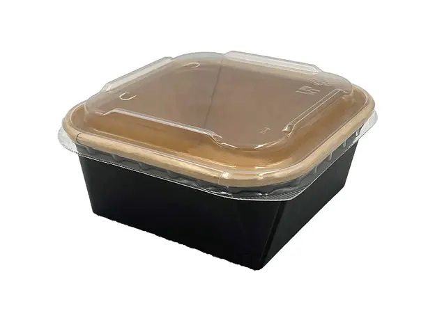 Food container Black Square 500ml with plastic pp Lid- 50pcs - Food Boxes στην Ecocraft