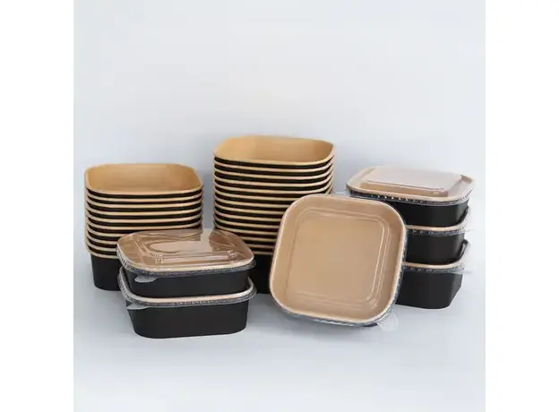 Food container Black Square 500ml with plastic pp Lid- 50pcs - Food Boxes στην Ecocraft