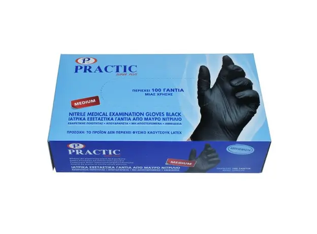 Practic Super Plus Γάντια Νιτριλίου Χωρίς Πούδρα σε Μαύρο Χρώμα 100τμχ - Γάντια στην Ecocraft
