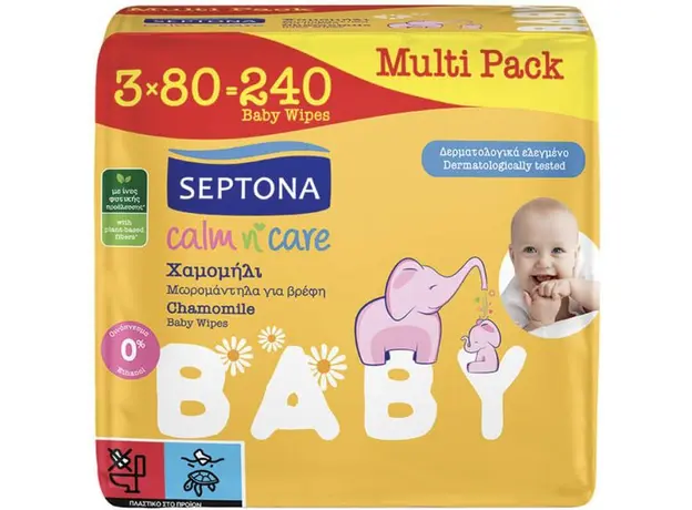 SEPTONA Μωρομάντηλα CALM N' CARE Χαμομήλι 3X80τεμ Multipack - Είδη Ατομικής Προστασίας & Υγιεινής στην Ecocraft