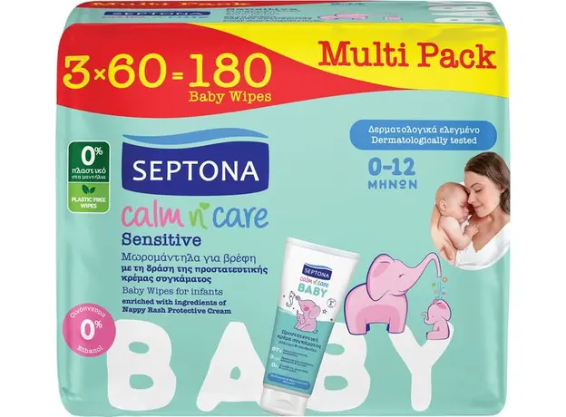 Μωρομάντηλα για Βρέφη Sensitive Calm n' Care Baby Septona (3x60τεμ) Multipack - Είδη Ατομικής Προστασίας & Υγιεινής στην Ecocraft