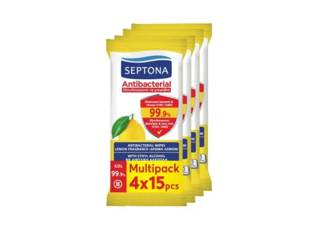 SEPTONA  Multipack Refresh Μαντηλάκια Λεμόνι 4x15τμχ - Είδη Ατομικής Προστασίας & Υγιεινής στην Ecocraft