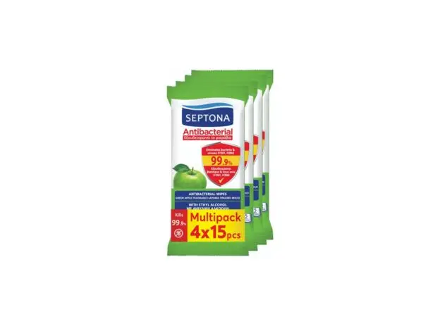 SEPTONA Multipack Μαντηλάκια Refresh Πράσινο Μήλο 4x15τμχ - Είδη Ατομικής Προστασίας & Υγιεινής στην Ecocraft