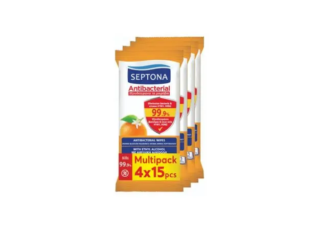 SEPTONA  Multipack Μαντηλάκια Refresh Άνθος Πορτοκαλιού 4X15τμχ - Είδη Ατομικής Προστασίας & Υγιεινής στην Ecocraft