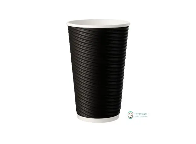 Black Paper Cup "RIPPLE" 16oz (470ml) -25pcs - Paper Cups στην Ecocraft