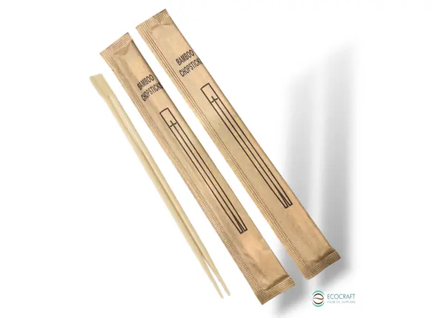 Μπαμπού Chopsticks 21cm Συσκευασμένα 1/1 100τμχ σε Kraft χαρτί. - Καλαμάκια Μπαμπού στην Ecocraft