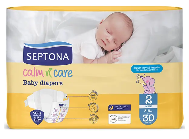 SEPTONA Βρεφικές πάνες No2 MINI (3-6kg) 30τεμ. - Είδη Ατομικής Προστασίας & Υγιεινής στην Ecocraft