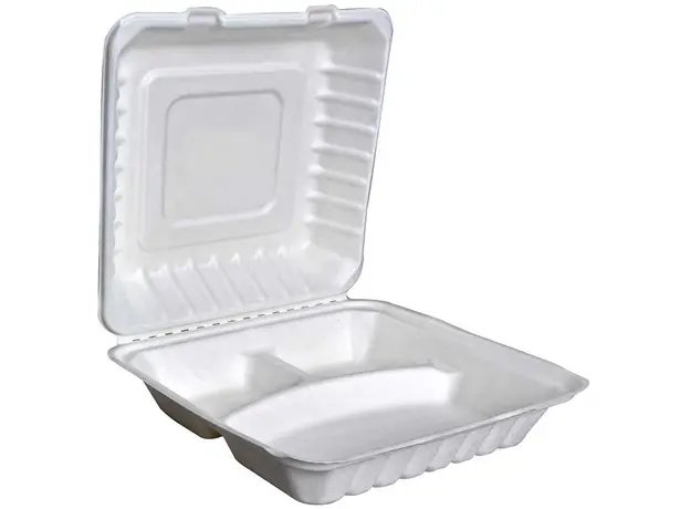 Βιοδιασπώμενο σκεύος από ζαχαροκάλαμο 3 θέσεων 1100ml με ενσωματωμένο καπάκι 100τμχ - Βιοδιασπώμενα σκεύη από Ζαχαροκάλαμο στην Ecocraft