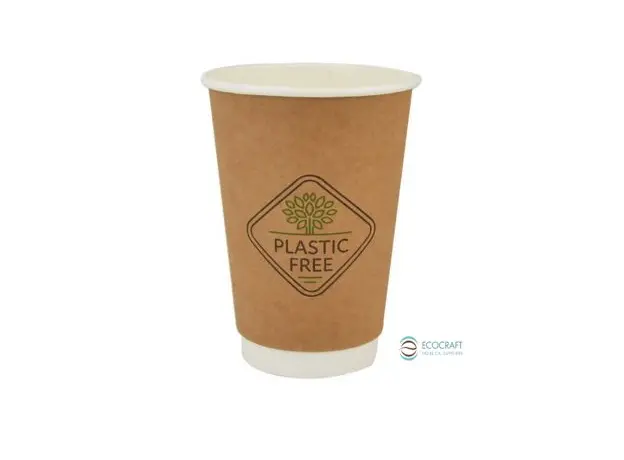 Ποτήρι Χάρτινο "Kraft" Διπλότοιχο Plastic Free 12-14oz (355ml)-25 τεμ - Χάρτινα Ποτήρια στην Ecocraft